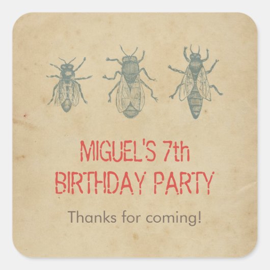 ヴィンテージ蜂子供の誕生日党は感謝を支持 スクエアシール (正面)