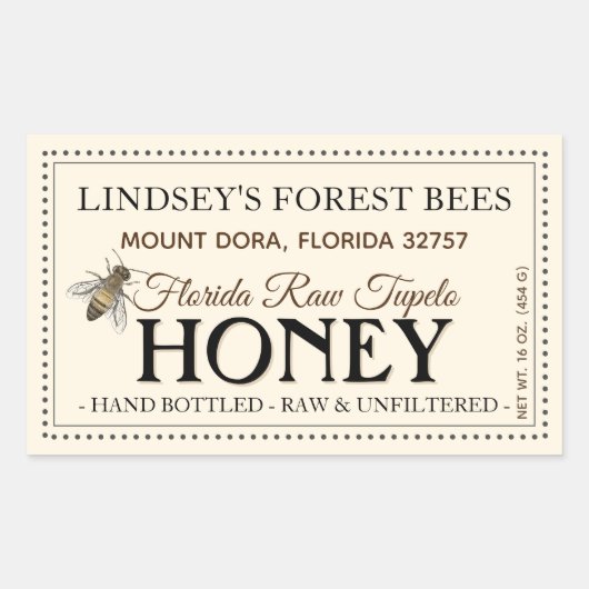 ヴィンテージ蜂蜜ラベル手瓶入り生 長方形シール (正面)