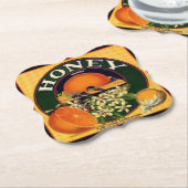 ヴィンテージ蜂蜜及びオレンジ広告ラベル ペーパーコースター (アングル)