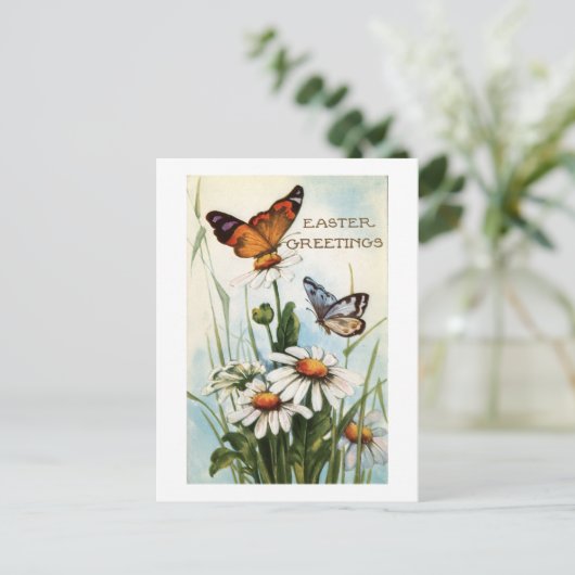 ヴィンテージ蝶とイースターの挨拶フローラ シーズンポストカード (スタンド正面)