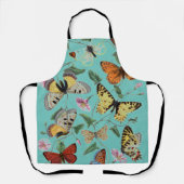 ヴィンテージ蝶とガ絵画ス、ティール（緑がかった色） エプロン (正面)