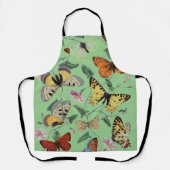 ヴィンテージ蝶とガ絵画ス、ライトグリーン エプロン (正面)