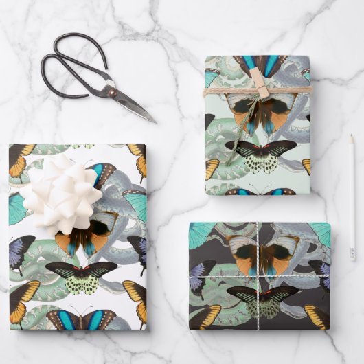 ヴィンテージ蝶とスネークゴシック自然 ラッピングペーパーシート (正面)