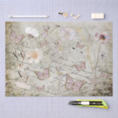 ヴィンテージ蝶とドライフラワーティッシュペーパー 薄葉紙 (クラフト)