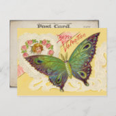 ヴィンテージ蝶とハートバレンタインハガキ シーズンポストカード (正面/裏面)