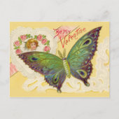 ヴィンテージ蝶とハートバレンタインハガキ シーズンポストカード (正面)