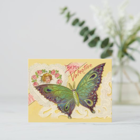 ヴィンテージ蝶とハートバレンタインハガキ シーズンポストカード (スタンド正面)
