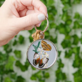 ヴィンテージ蝶とフローライラストレーションオン キーホルダー (手)