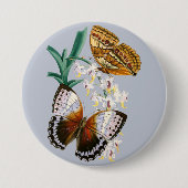 ヴィンテージ蝶とフローライラストレーションオン 缶バッジ (正面)