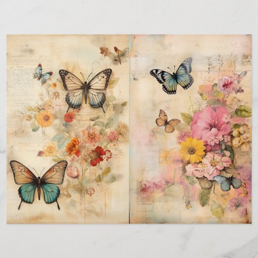 ヴィンテージ蝶とフローラ両面スクラップブック (正面)