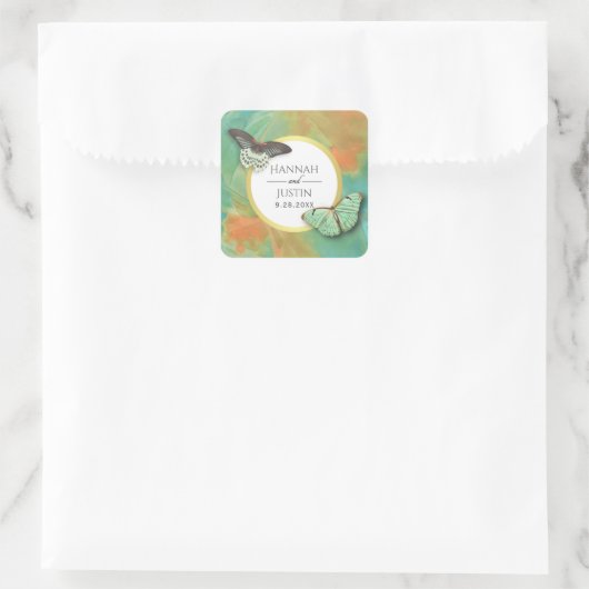 ヴィンテージ蝶と南西結婚色 スクエアシール (バッグ)