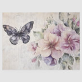 ヴィンテージ蝶と紫色の花の切り離し 薄葉紙 (正面)