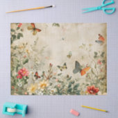 ヴィンテージ蝶と花のティッシュペーパー 薄葉紙 (クラフト)