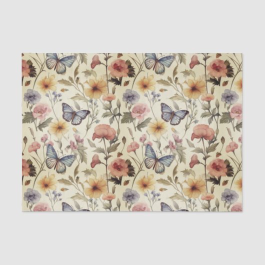 ヴィンテージ蝶と花の切り離しパターン 薄葉紙 (正面)