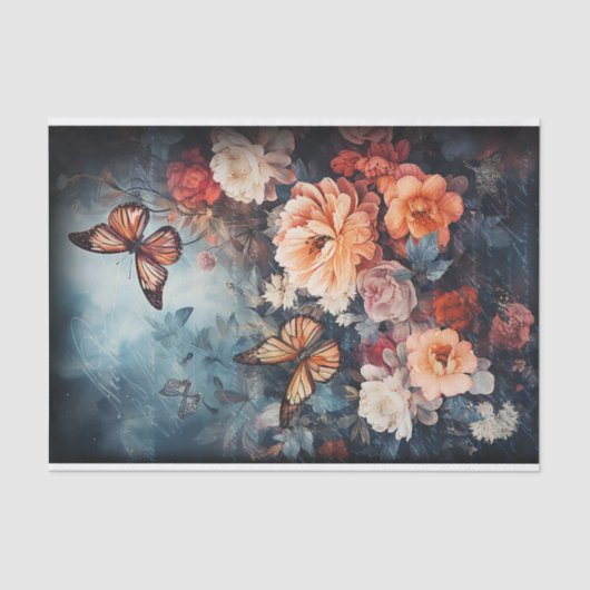 ヴィンテージ蝶と花の切り離し 薄葉紙 (正面)