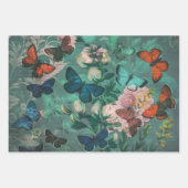 ヴィンテージ蝶と花ブルー ラッピングペーパーシート (正面)
