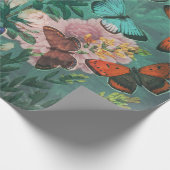 ヴィンテージ蝶と花ブルー ラッピングペーパー (角)