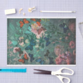 ヴィンテージ蝶と花ブルー 薄葉紙 (クラフト)