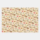 ヴィンテージ蝶と花3フラットシートギフトラップ ラッピングペーパーシート (正面2)