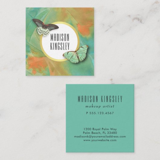 ヴィンテージ蝶と芸術的抽象芸術 スクエア名刺 (正面/裏面)