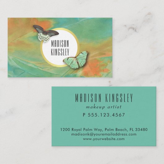 ヴィンテージ蝶と芸術的抽象芸術 名刺 (正面/裏面)
