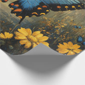 ヴィンテージ蝶と黄色の花の切り離し ラッピングペーパー (角)