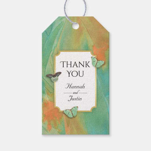 ヴィンテージ蝶の南西の色ありがとう ギフトタグ (正面)