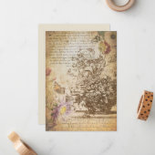 ヴィンテージ蝶の彫刻植物学 ノートカード (正面/裏面インサイチュ)