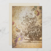 ヴィンテージ蝶の彫刻植物学 ノートカード (正面/裏面)