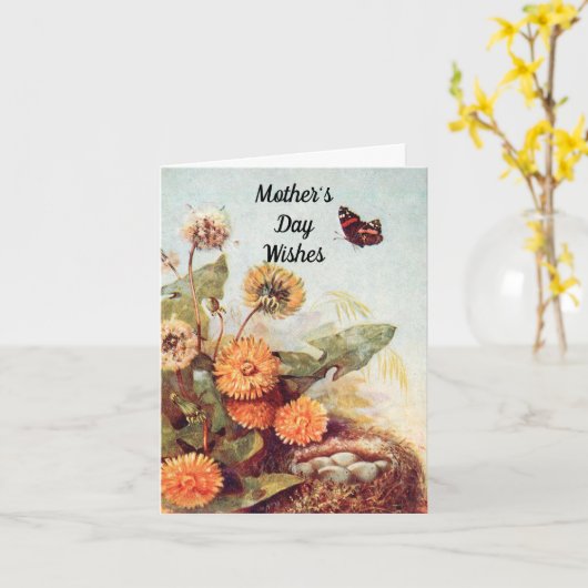 ヴィンテージ蝶の母の日のグリーティングカード カード (黄色い花)