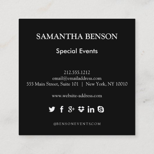 ヴィンテージ蝶の白黒エレガント スクエア名刺 (裏面)