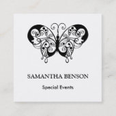 ヴィンテージ蝶の白黒エレガント スクエア名刺 (正面)