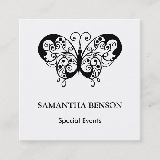 ヴィンテージ蝶の白黒エレガント スクエア名刺 (正面)