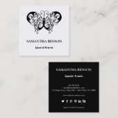 ヴィンテージ蝶の白黒エレガント スクエア名刺 (正面/裏面)