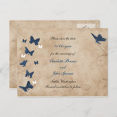 ヴィンテージ蝶の結婚式の日付を保存 案内ポストカード (正面/裏面)