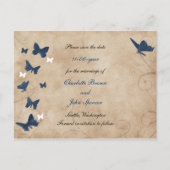 ヴィンテージ蝶の結婚式の日付を保存 案内ポストカード (正面)