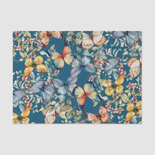 ヴィンテージ蝶の美しい海軍のデコパージュ 薄葉紙 (正面)