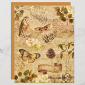 ヴィンテージ蝶の葉フローラスクラップブック紙 (正面/裏面)