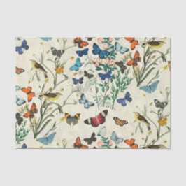 ヴィンテージ蝶アイボリーデクページティッシュペーパー 薄葉紙