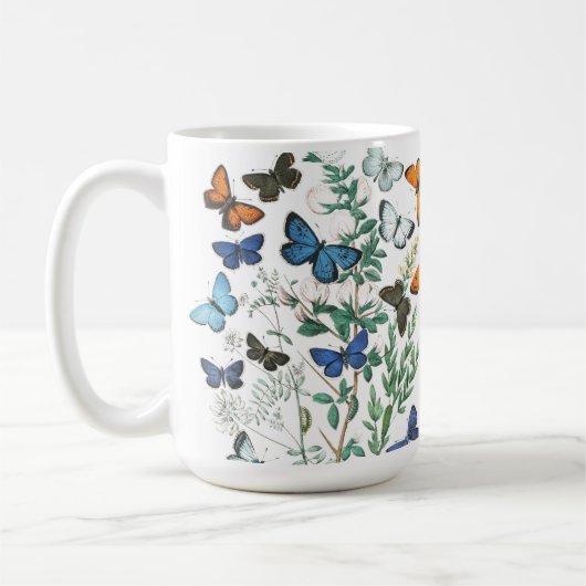 ヴィンテージ蝶イラストレーションオンアコーヒーマグ コーヒーマグカップ (左)