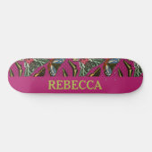 ヴィンテージ蝶イラストレーション紫の背景 スケートボード (横)