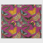 ヴィンテージ蝶イラストレーション紫の背景 ラッピングペーパー (フラット)