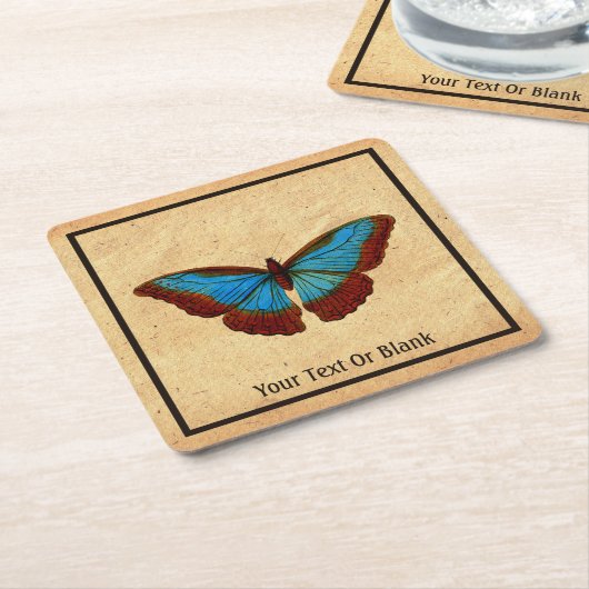 ヴィンテージ蝶イラストレーション スクエアペーパーコースター (アングル)