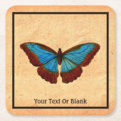 ヴィンテージ蝶イラストレーション スクエアペーパーコースター (正面)