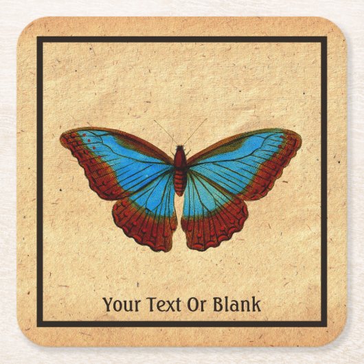 ヴィンテージ蝶イラストレーション スクエアペーパーコースター (正面)