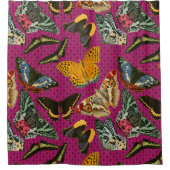 ヴィンテージ蝶イラスト紫 シャワーカーテン (正面)