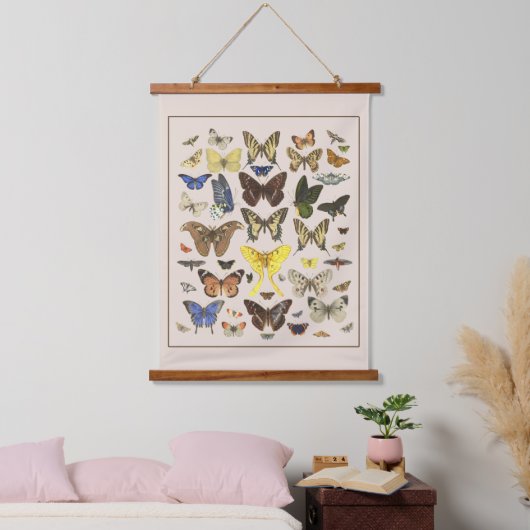 ヴィンテージ蝶ウォール 吊り下げ型タペストリー (寝室)