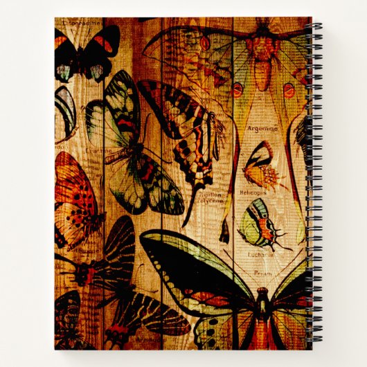 ヴィンテージ蝶オンウッドセピアパーソナライズされた ノートブック (裏面)