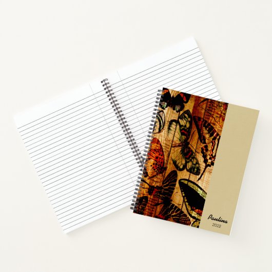 ヴィンテージ蝶オンウッドセピアパーソナライズされた ノートブック (内部)