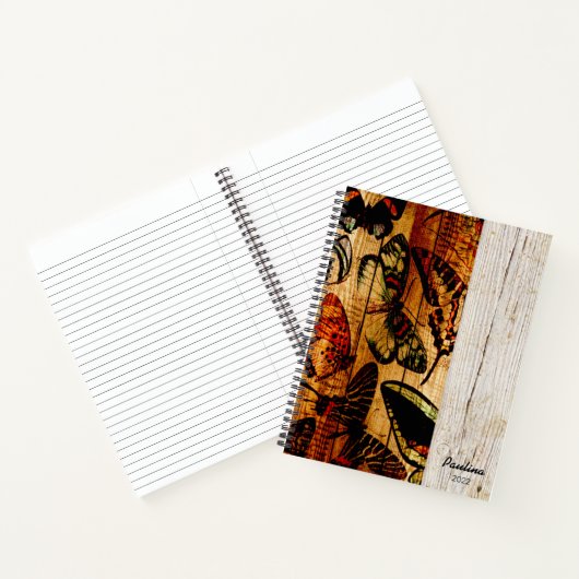 ヴィンテージ蝶オンウッドセピアパーソナライズされた ノートブック (内部)